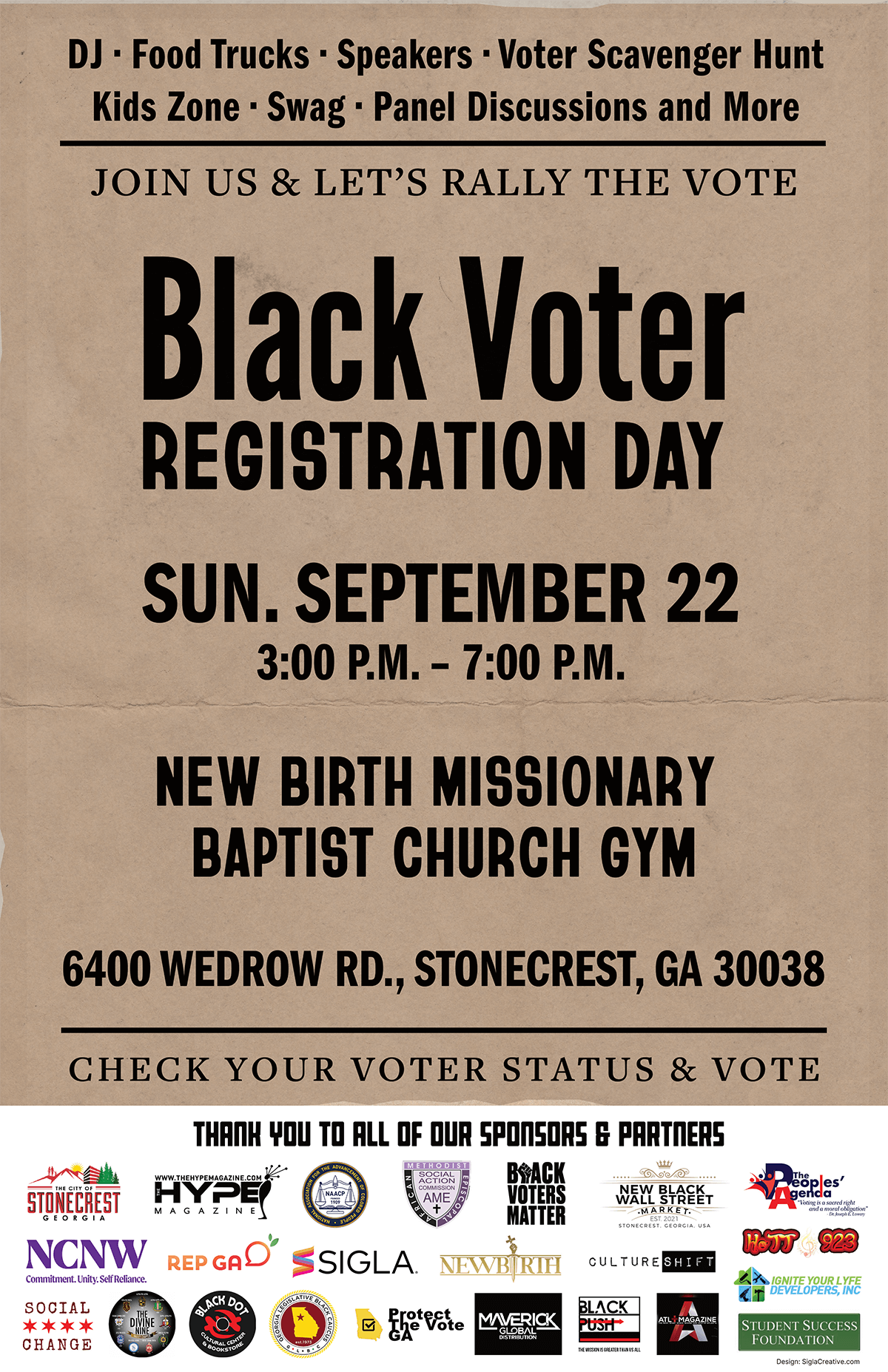 Voter suppression in Georgia poster resembling Freedom March posters from Civil Rights era.